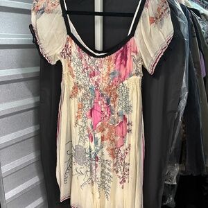 Silk Floral Babydoll Dress Cream Pink Blue Black 90s Grunge